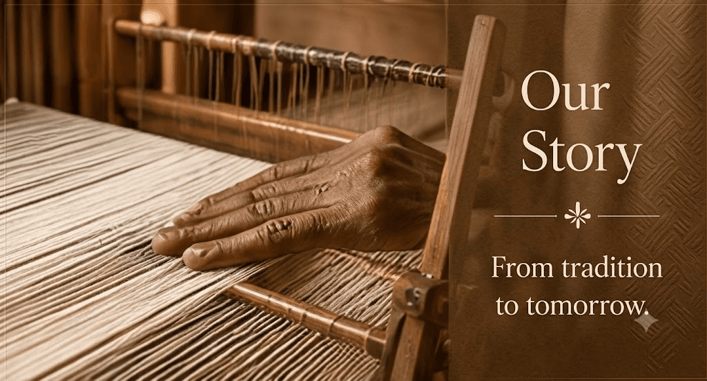 Hands working at a traditional textile loom